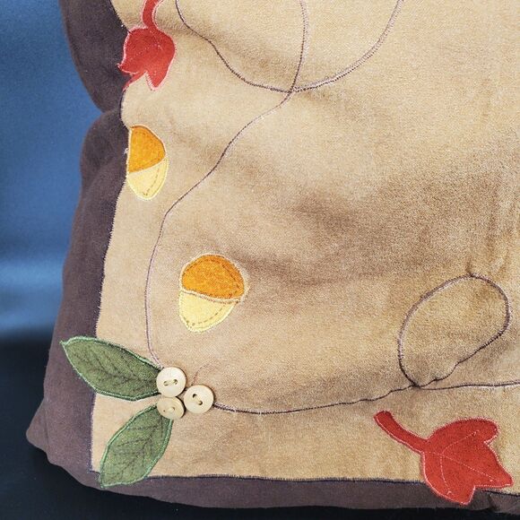 Vintage Autumn Pumpkin Pillow 17x17 Fall Leaves Harvest Decor - Picture 4 of 6
